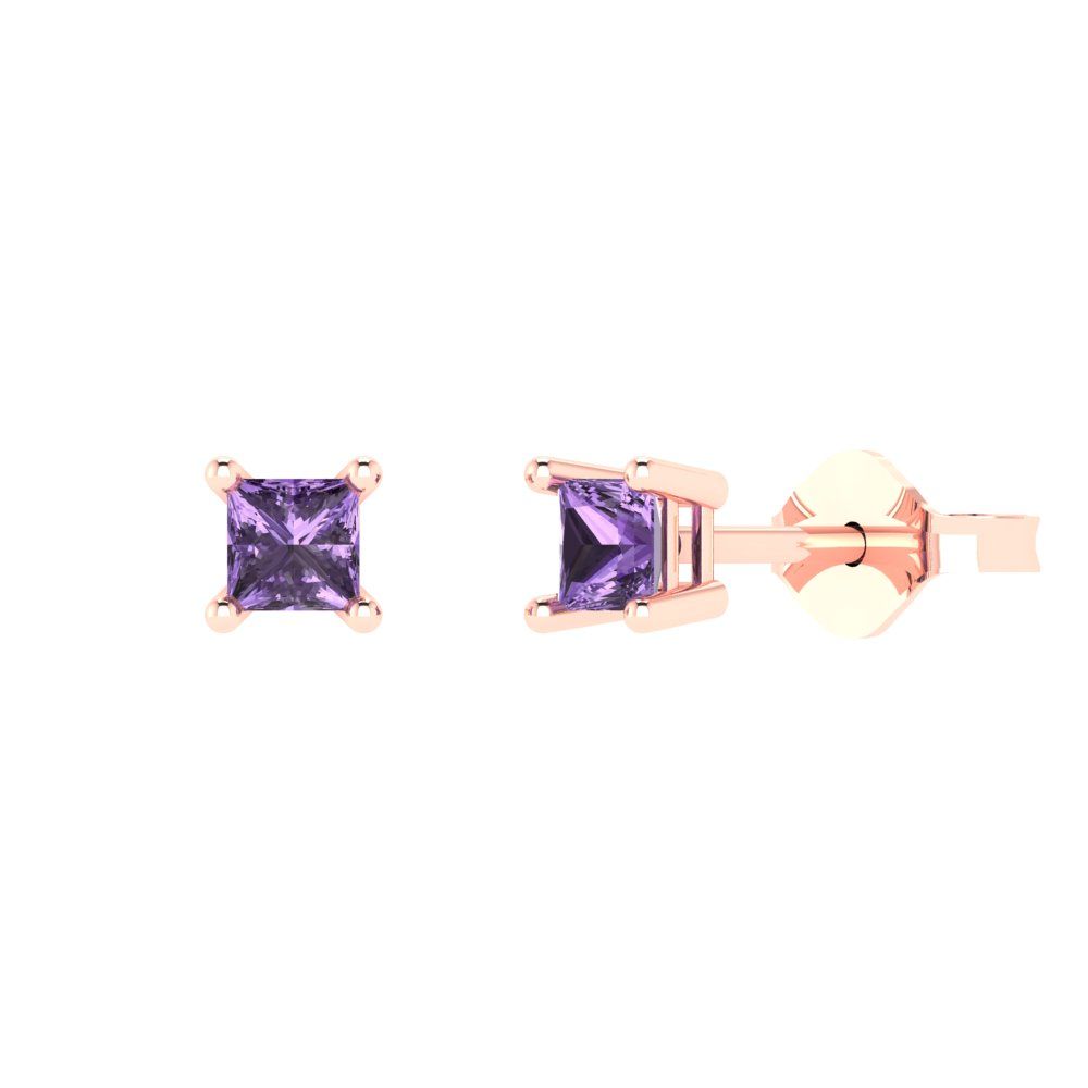 0.5 ctw Alexandrite Studs Earrings | 3.5mm Princess Cut White Gold Push back | June Birthstone