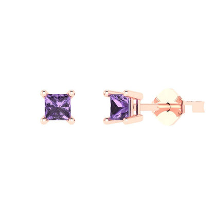 0.5 ctw Alexandrite Studs Earrings | 3.5mm Princess Cut White Gold Push back | June Birthstone