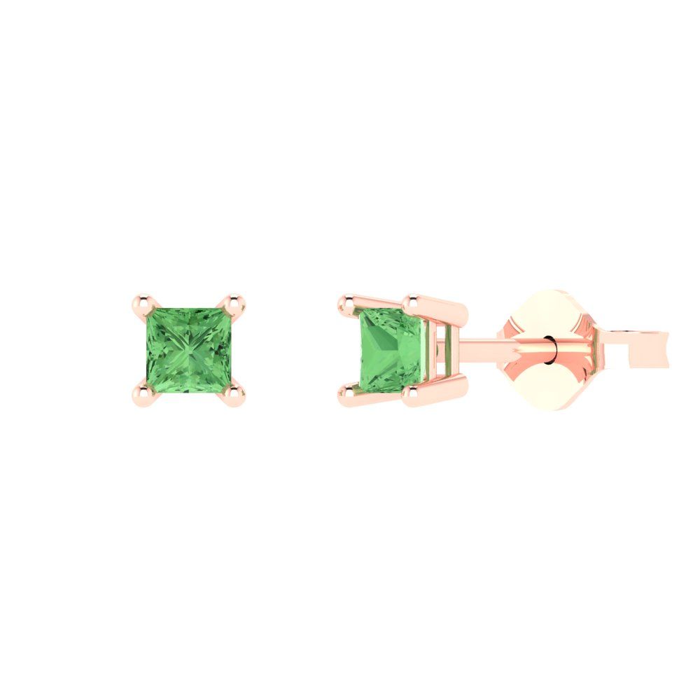 0.5 ctw Green Zirconia Studs Earrings | 3.5mm Princess Cut White Gold Push back | April Birthstone