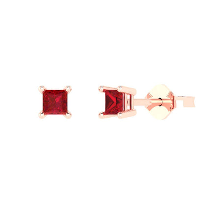 0.5 ctw Ruby Studs Earrings | 3.5mm Princess Cut White Gold Push back | July Birthstone
