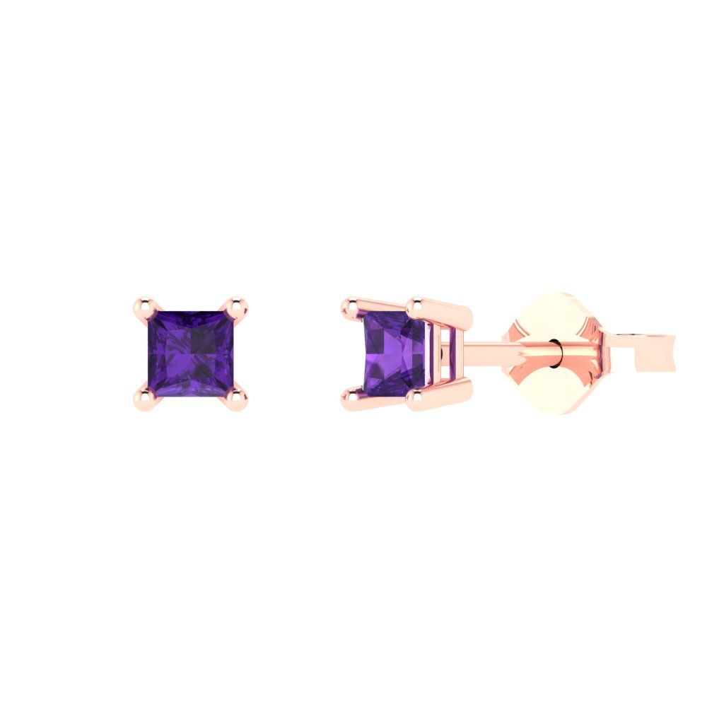 0.5 ctw Amethyst Studs Earrings | 3.5mm Princess Cut White Gold Push back | February Birthstone
