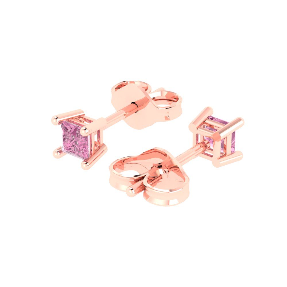 0.5cttw Princess Cut Simulated Pink Diamond Gold-Plated 925 Silver Push Back Stud Earrings