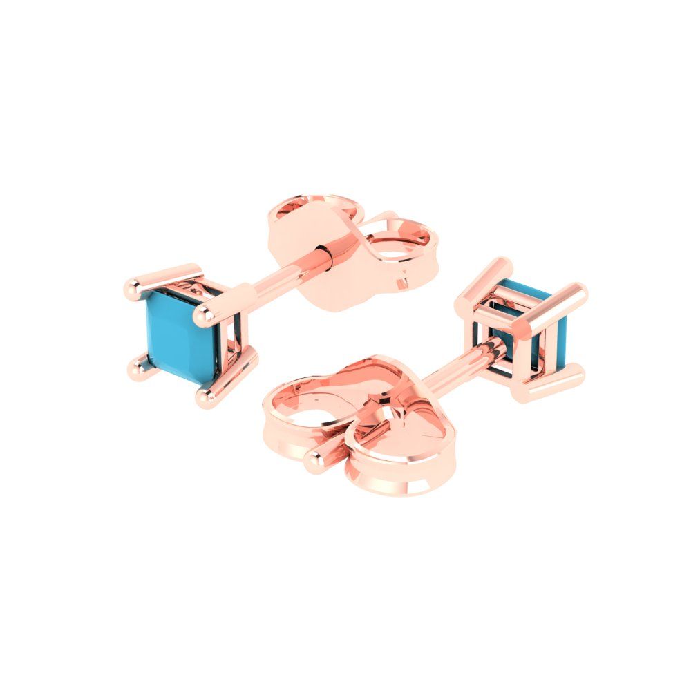 0.5 ctw Turquoise Studs Earrings | 3.5mm Princess Cut White Gold Push back | December Birthstone