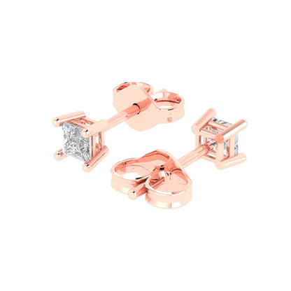 0.5 ctw Zirconia Diamond Studs Earrings | 3.5mm Princess Cut White Gold Push back | April Birthstone