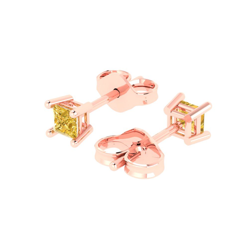 0.5 ctw Citrine Studs Earrings | 3.5mm Princess Cut White Gold Push back | November Birthstone