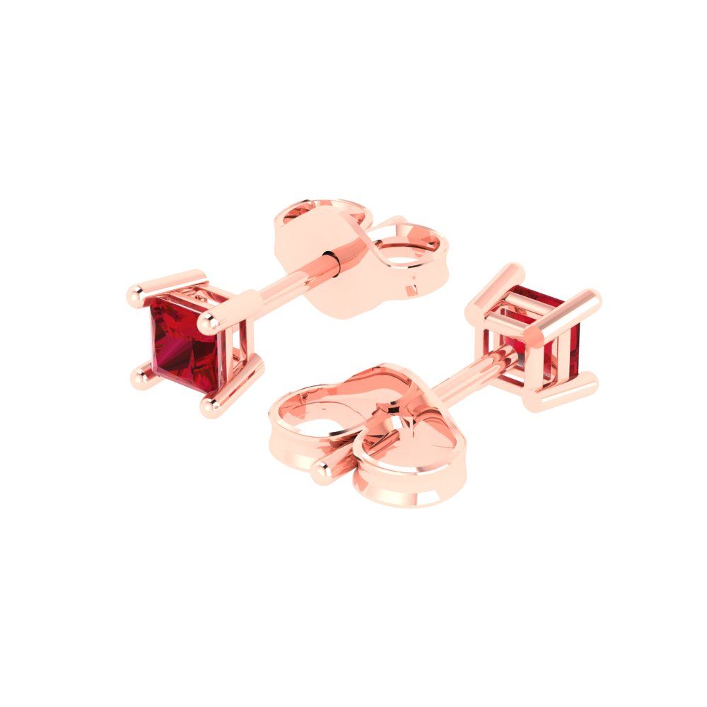 0.5 ctw Ruby Studs Earrings | 3.5mm Princess Cut White Gold Push back | July Birthstone