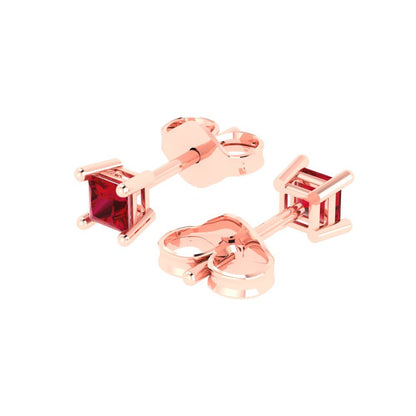 0.5 ctw Ruby Studs Earrings | 3.5mm Princess Cut White Gold Push back | July Birthstone