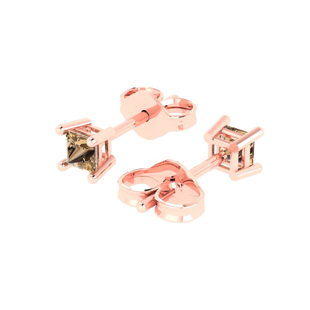 0.5 ctw Champagne Studs Earrings | 3.5mm Princess Cut White Gold Push back | April Birthstone