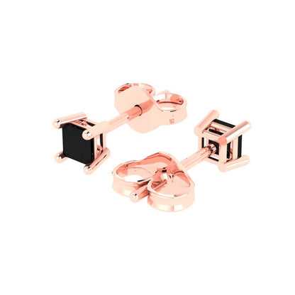 0.5cttw Princess Cut Natural Onyx Gold-Plated 925 Silver Push Back Stud Earrings