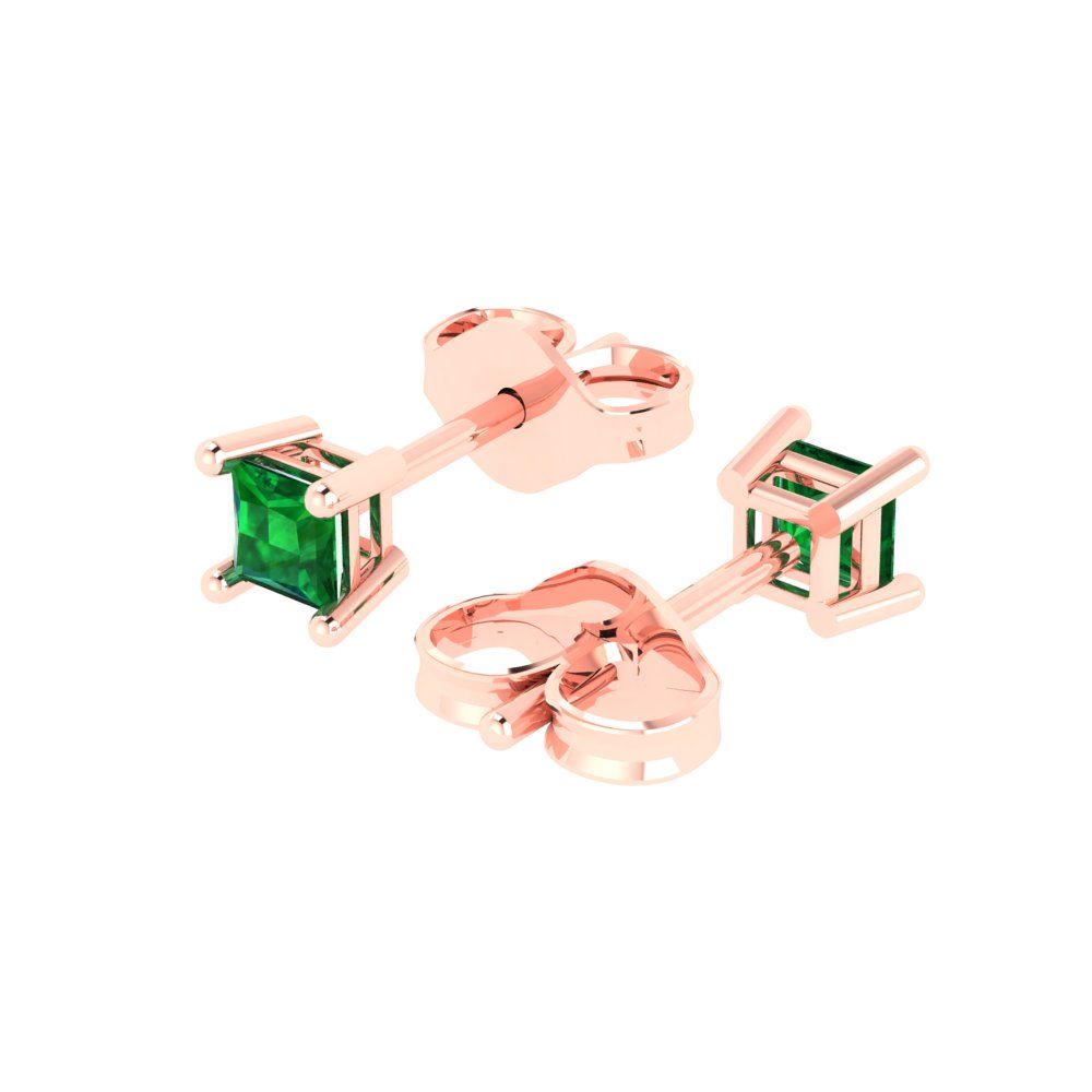 0.5cttw Princess Cut Simulated Emerald Gold-Plated 925 Silver Push Back Stud Earrings