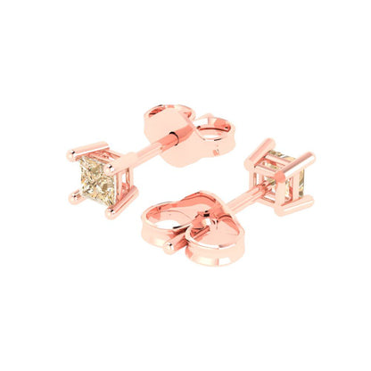 0.5 ctw Morganite Studs Earrings | 3.5mm Princess Cut White Gold Push back | February Birthstone