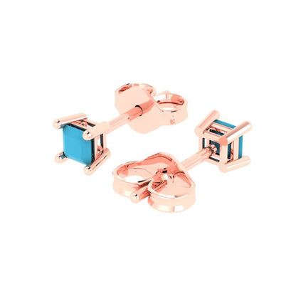 0.5cttw Princess Cut Simulated Turquoise Gold-Plated 925 Silver Push Back Stud Earrings