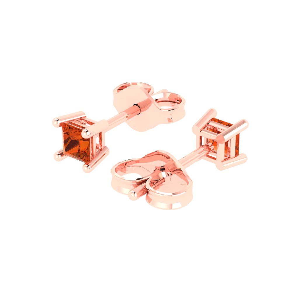 0.5 ctw Red Zirconia Studs Earrings | 3.5mm Princess Cut White Gold Push back | April Birthstone