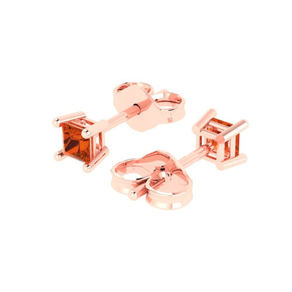0.5 ctw Red Zirconia Studs Earrings | 3.5mm Princess Cut White Gold Push back | April Birthstone