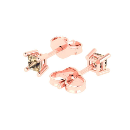 0.5 ctw Yellow Moissanite Studs Earrings | 3.5mm Princess Cut White Gold Push back | April Birthstone