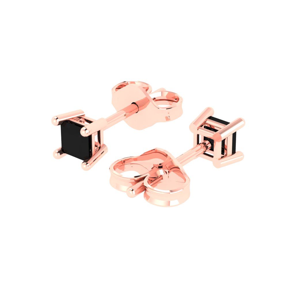 0.5 ctw Onyx Studs Earrings | 3.5mm Princess Cut White Gold Push back | July Birthstone