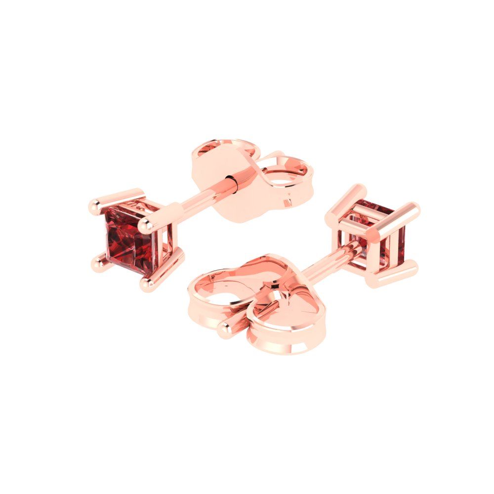 0.5cttw Princess Cut Natural Garnet Gold-Plated 925 Silver Push Back Stud Earrings