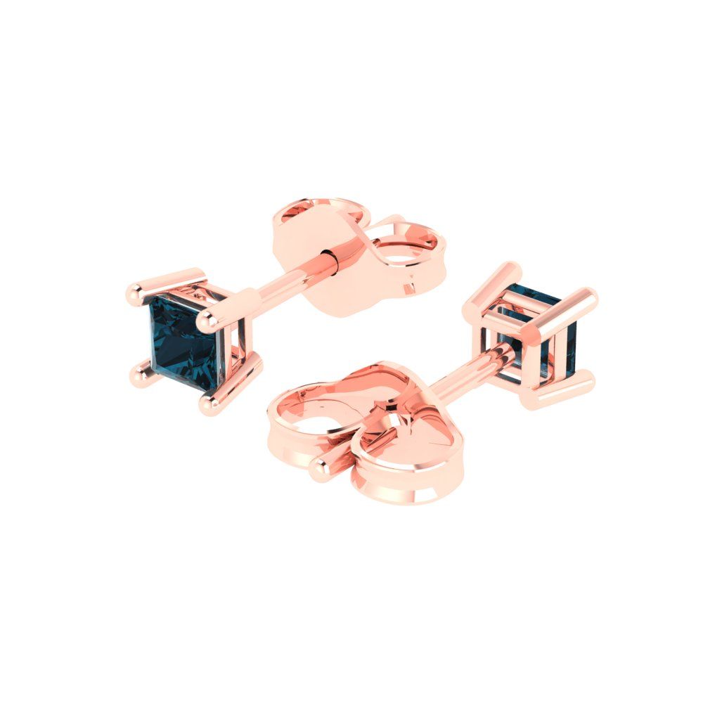 0.5 ctw London Blue Topaz Studs Earrings | 3.5mm Princess Cut White Gold Push back | December Birthstone
