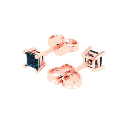 0.5 ctw London Blue Topaz Studs Earrings | 3.5mm Princess Cut White Gold Push back | December Birthstone