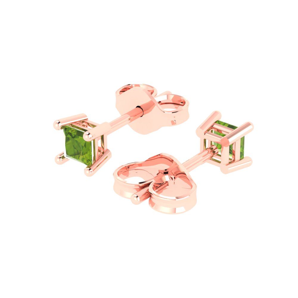 0.5cttw Princess Cut Natural Peridot Gold-Plated 925 Silver Push Back Stud Earrings