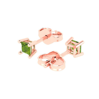 0.5cttw Princess Cut Natural Peridot Gold-Plated 925 Silver Push Back Stud Earrings