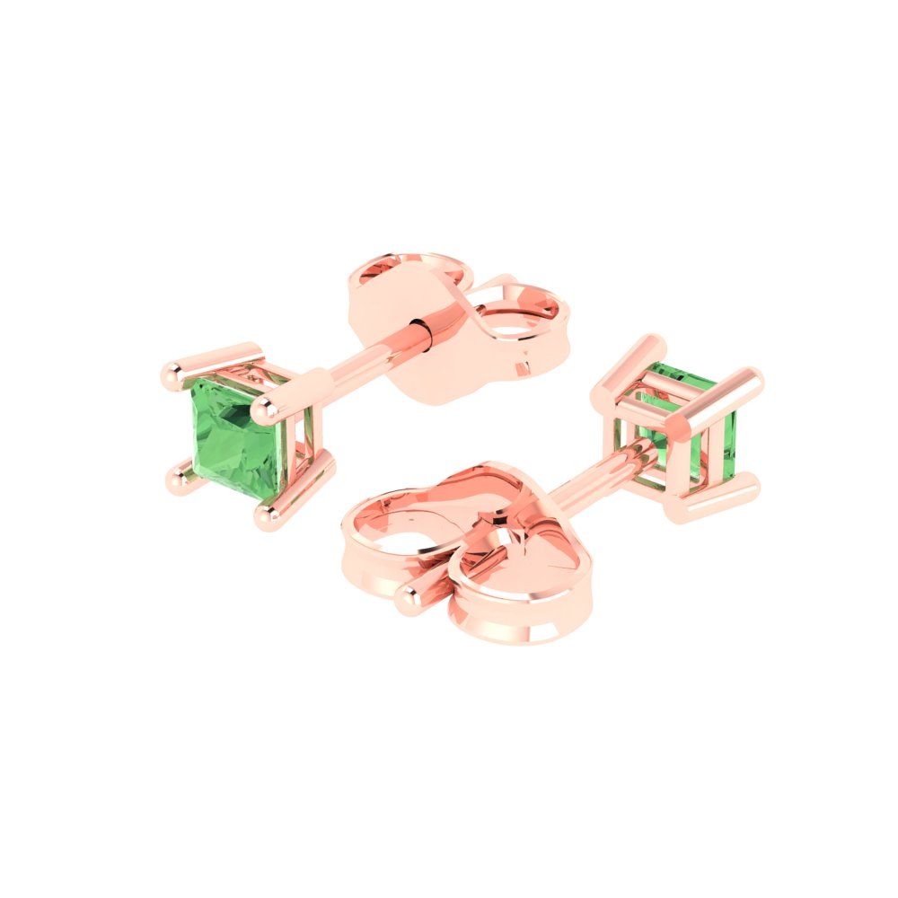 0.5cttw Princess Cut Simulated Green Diamond Gold-Plated 925 Silver Push Back Stud Earrings
