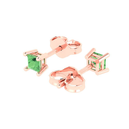 0.5cttw Princess Cut Simulated Green Diamond Gold-Plated 925 Silver Push Back Stud Earrings