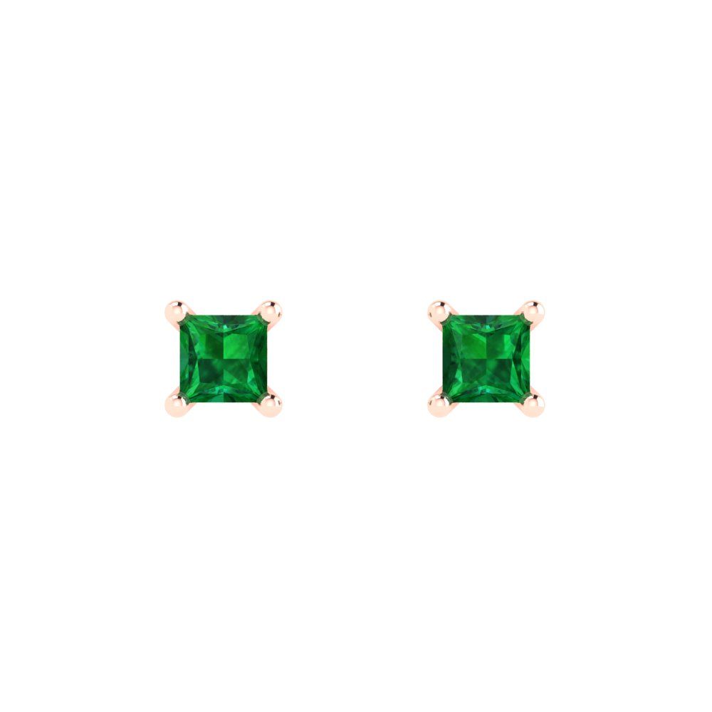 0.5 ctw Emerald Studs Earrings | 3.5mm Princess Cut White Gold Push back | May Birthstone