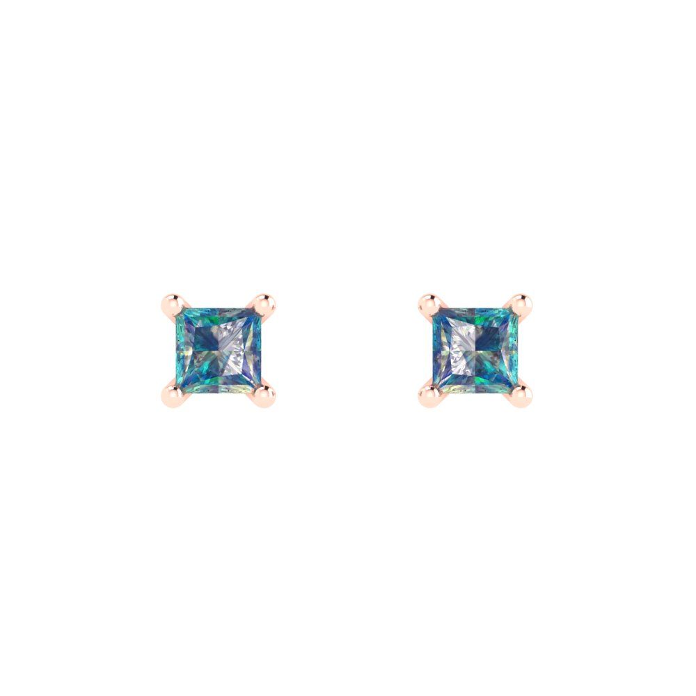 0.5 ctw Blue Moissanite Studs Earrings | 3.5mm Princess Cut White Gold Push back | April Birthstone