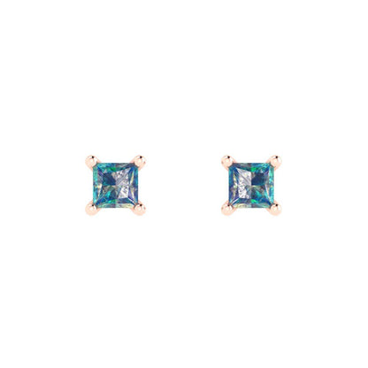 0.5 ctw Blue Moissanite Studs Earrings | 3.5mm Princess Cut White Gold Push back | April Birthstone