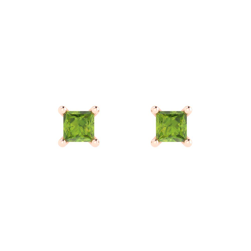 0.5 ctw Peridot Studs Earrings | 3.5mm Princess Cut White Gold Push back | August Birthstone