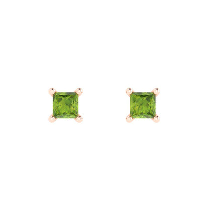 0.5 ctw Peridot Studs Earrings | 3.5mm Princess Cut White Gold Push back | August Birthstone
