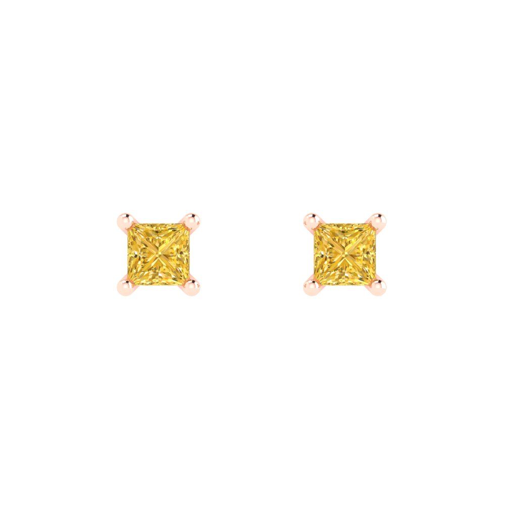 0.5 ctw Citrine Studs Earrings | 3.5mm Princess Cut White Gold Push back | November Birthstone