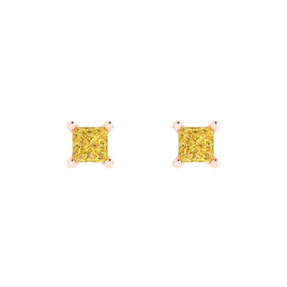 0.5 ctw Citrine Studs Earrings | 3.5mm Princess Cut White Gold Push back | November Birthstone