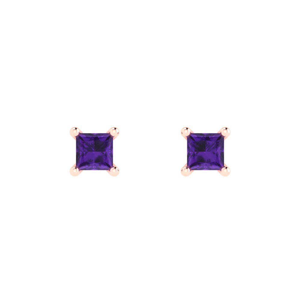0.5 ctw Amethyst Studs Earrings | 3.5mm Princess Cut White Gold Push back | February Birthstone