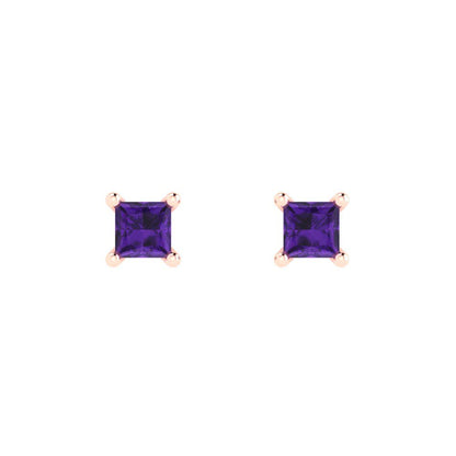 0.5 ctw Amethyst Studs Earrings | 3.5mm Princess Cut White Gold Push back | February Birthstone
