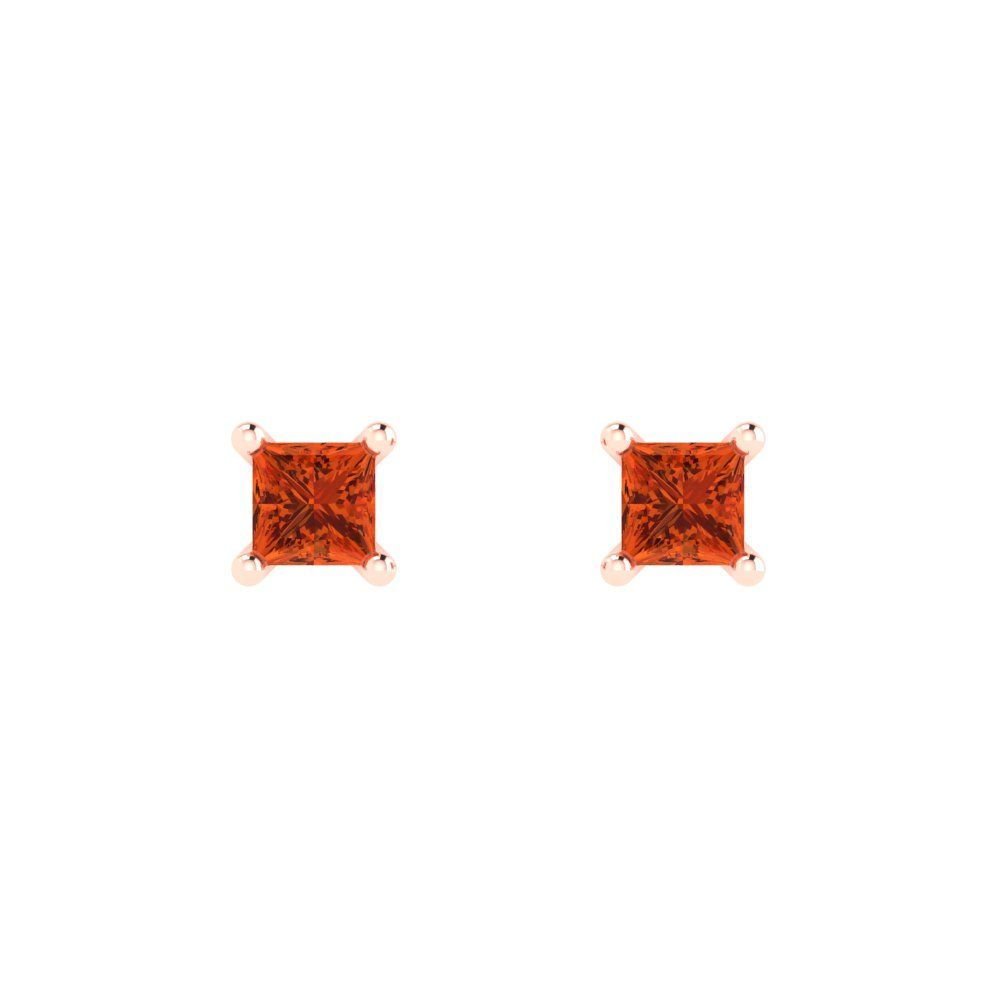 0.5 ctw Red Zirconia Studs Earrings | 3.5mm Princess Cut White Gold Push back | April Birthstone