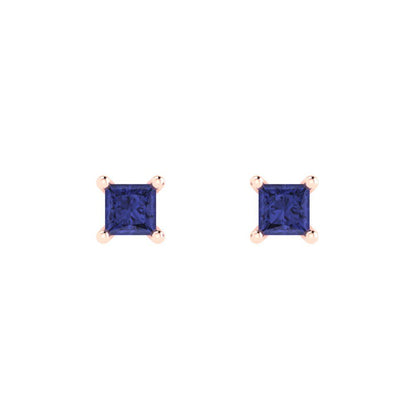 0.5cttw Princess Cut Simulated Tanzanite Gold-Plated 925 Silver Push Back Stud Earrings