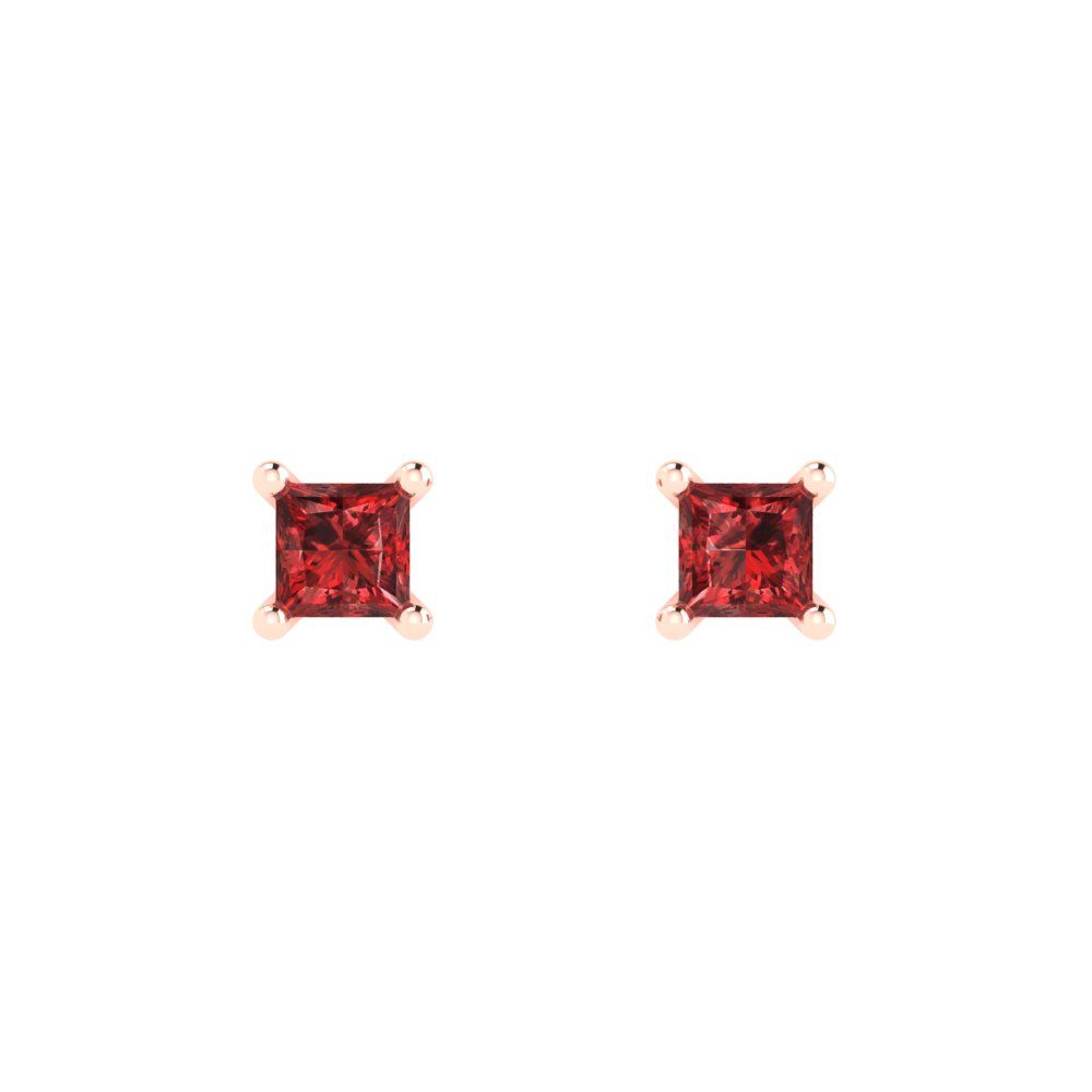 0.5 ctw Garnet Studs Earrings | 3.5mm Princess Cut White Gold Push back | January Birthstone