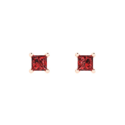 0.5 ctw Garnet Studs Earrings | 3.5mm Princess Cut White Gold Push back | January Birthstone