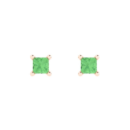 0.5cttw Princess Cut Simulated Green Diamond Gold-Plated 925 Silver Push Back Stud Earrings