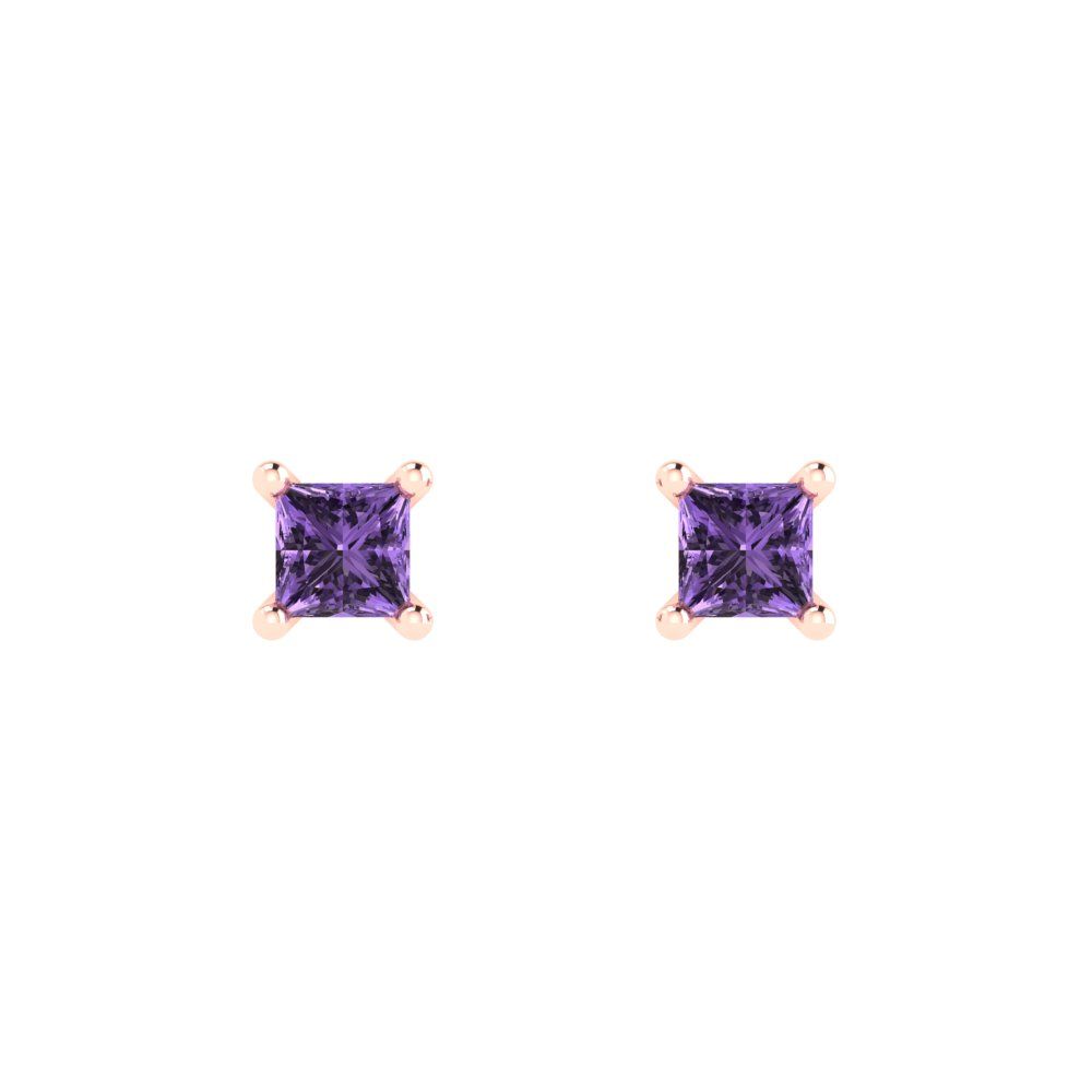 0.5 ctw Alexandrite Studs Earrings | 3.5mm Princess Cut White Gold Push back | June Birthstone