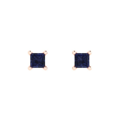 0.5cttw Princess Cut Simulated Blue Sapphire Gold-Plated 925 Silver Push Back Stud Earrings