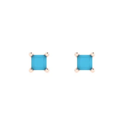 0.5 ctw Turquoise Studs Earrings | 3.5mm Princess Cut White Gold Push back | December Birthstone