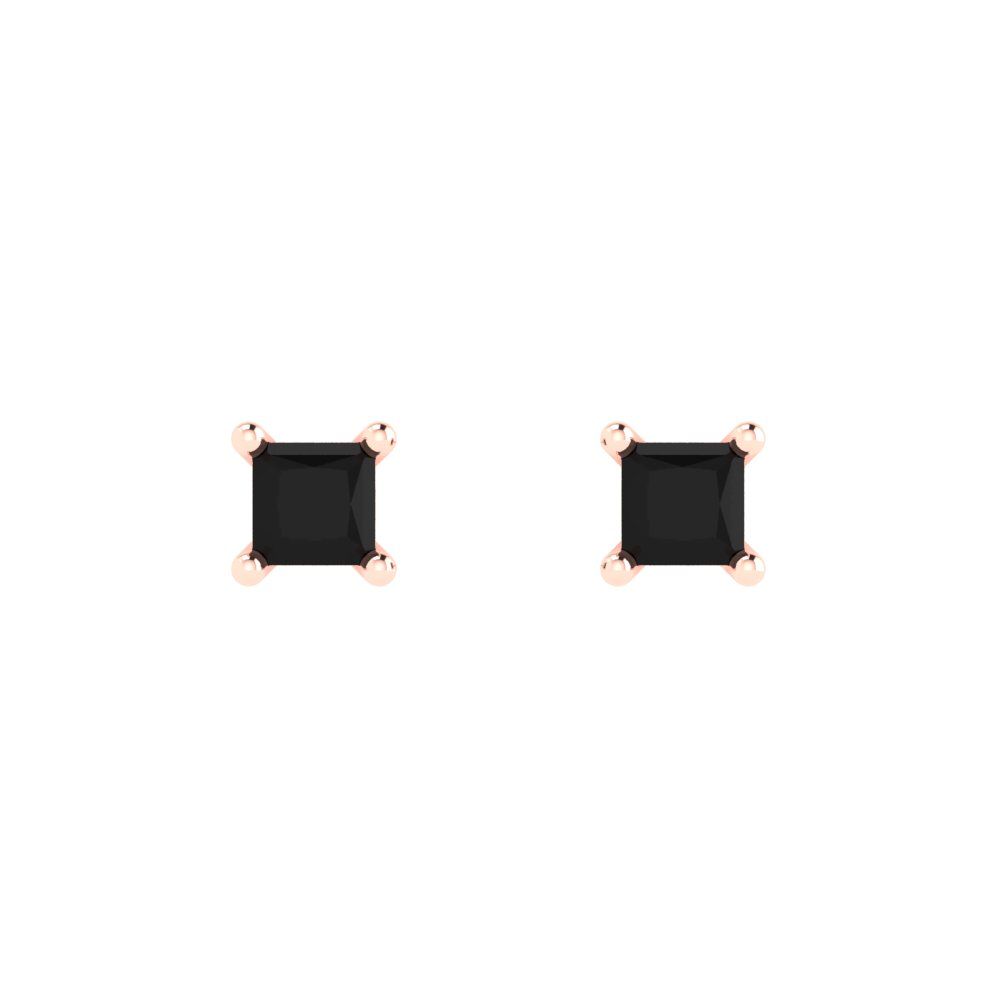 0.5cttw Princess Cut Natural Onyx Gold-Plated 925 Silver Push Back Stud Earrings