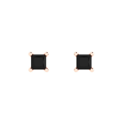 0.5cttw Princess Cut Natural Onyx Gold-Plated 925 Silver Push Back Stud Earrings
