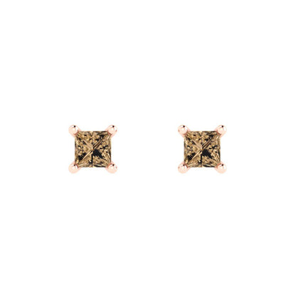 0.5 ctw Champagne Studs Earrings | 3.5mm Princess Cut White Gold Push back | April Birthstone