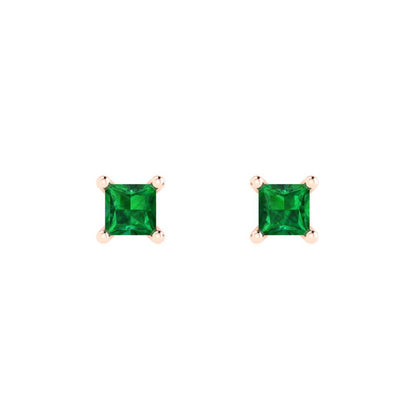 0.5cttw Princess Cut Simulated Emerald Gold-Plated 925 Silver Push Back Stud Earrings