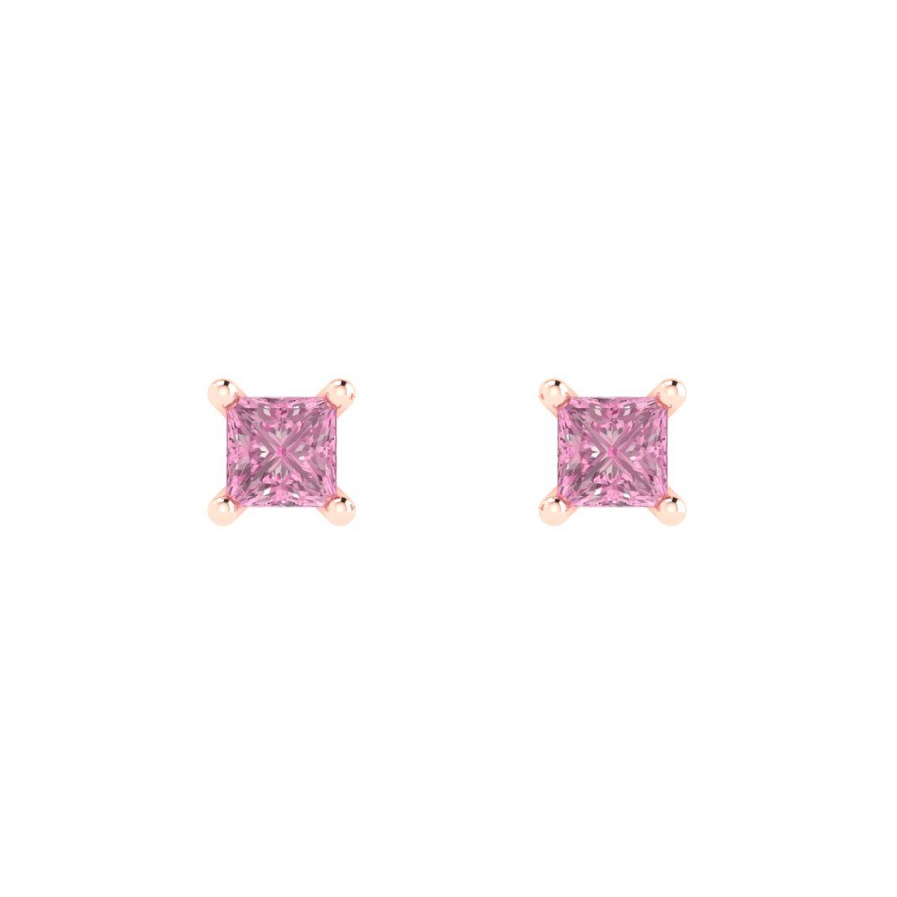 0.5cttw Princess Cut Simulated Pink Diamond Gold-Plated 925 Silver Push Back Stud Earrings