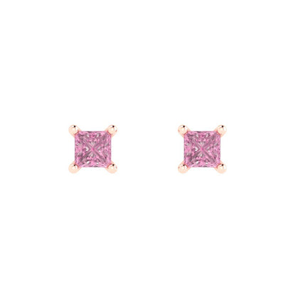 0.5cttw Princess Cut Simulated Pink Diamond Gold-Plated 925 Silver Push Back Stud Earrings